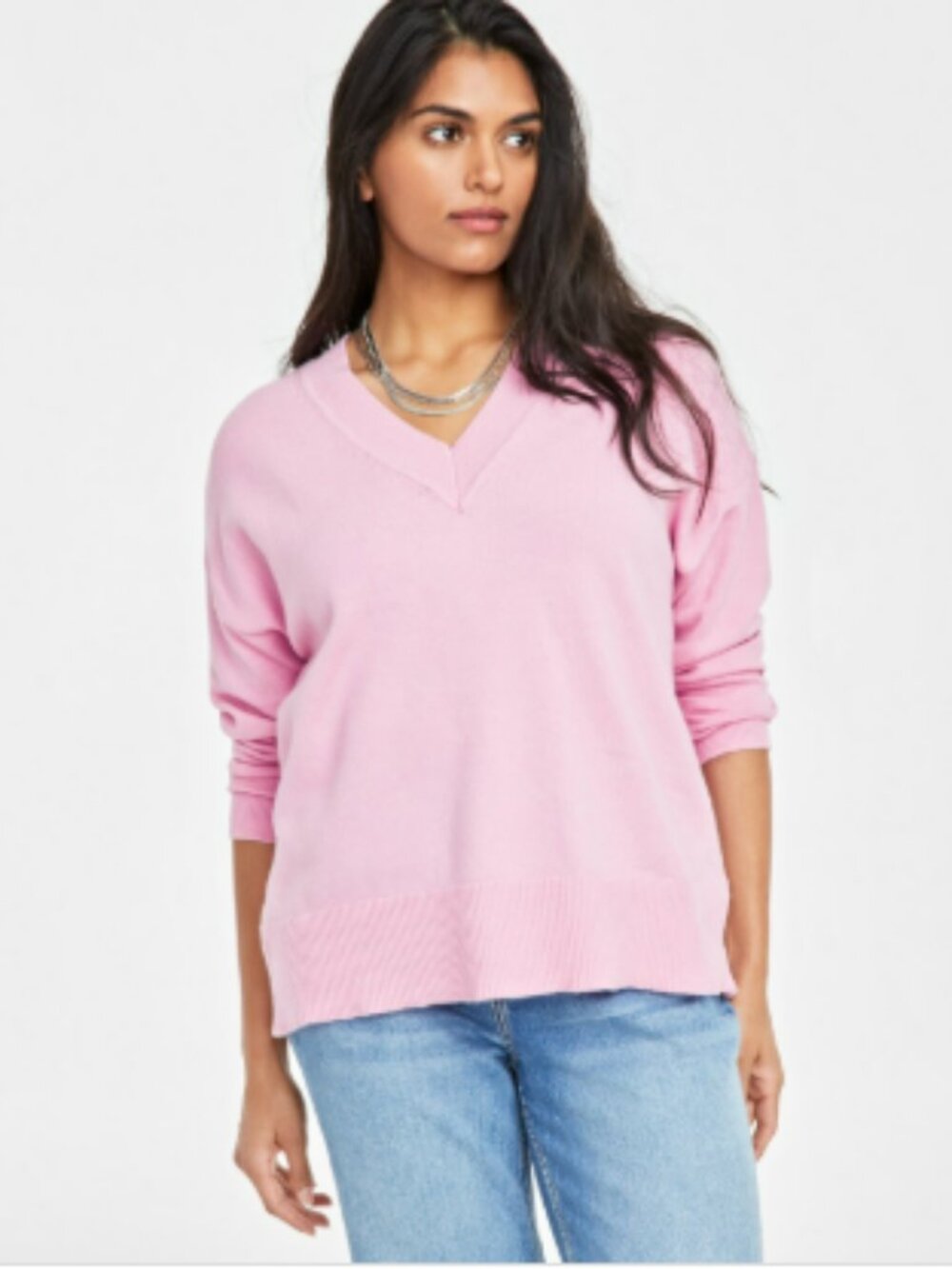 On 34th Women's V-Neck Dropped-Shoulder Sweater Pink Lilac